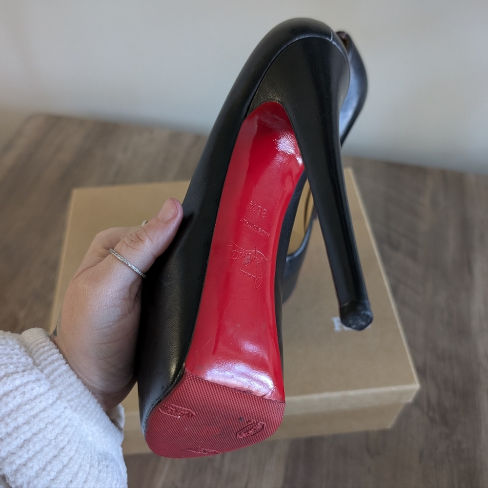 Christian Louboutin Black Platform Heels with Signature Red Soles - Picture 2 of 4